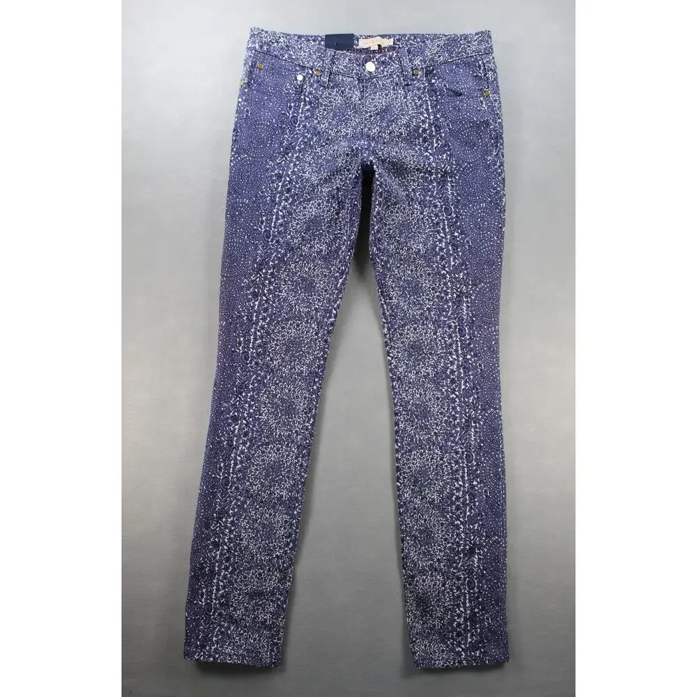 Tory Burch Ivy Super Skinny Jeans Womens 29 Blue Abstract Low Rise